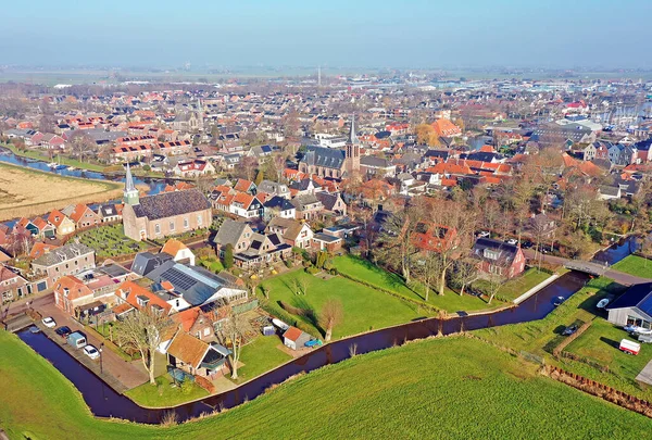 Aéreo Cidade Histórica Heeg Frísia Países Baixos — Fotografia de Stock