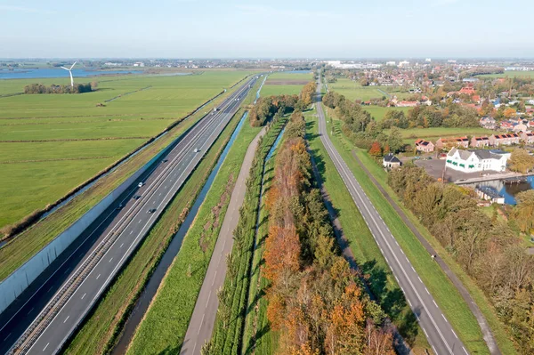 Воздушное Сообщение Автострадой Возле Uitwellingerga Фрисландии Нидерланды — стоковое фото
