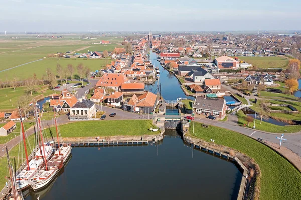 Hollanda Friesland Daki Tarihi Workum Kasabasından Havadan — Stok fotoğraf