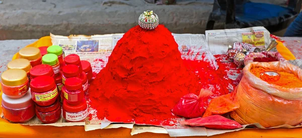 Κόκκινο Πορτοκαλί Χρώμα Sindoor Kumkum Στην Αγορά Της Ινδίας — Φωτογραφία Αρχείου