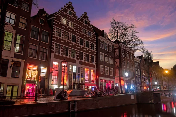Červené Světlo Okres Amsterdamu Nizozemsko Noci — Stock fotografie
