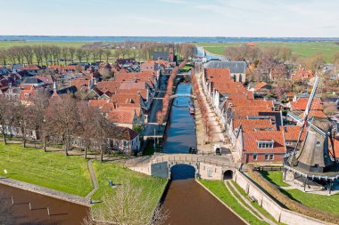 Aerial from the traditional city Sloten in Friesland the Netherlands