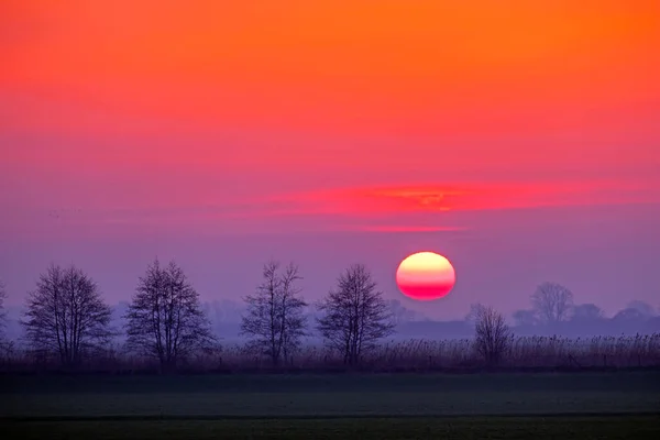 オランダのフリースラントで信じられないほどの夕日 — ストック写真