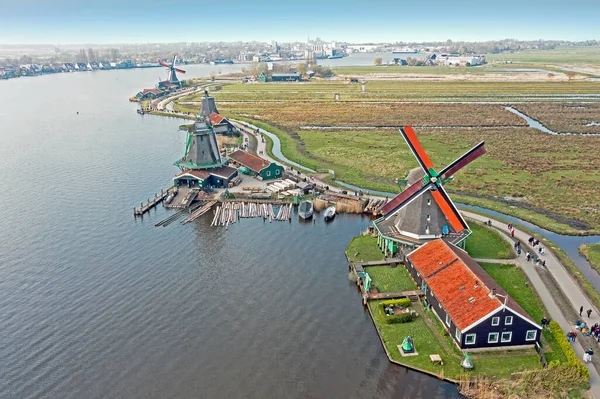Antenne Von Historischen Windmühlen Zaanse Schans Den Niederlanden — Stockfoto