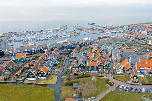 Aerial Historical Village Harbor Marken Netherlands — Stock Photo, Image