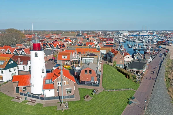 Antena Historycznej Wioski Urk Latarnią Morską Holandii — Zdjęcie stockowe