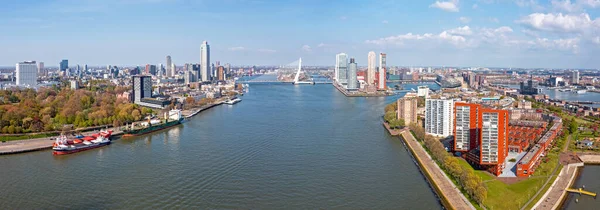 Hollanda Daki Erasmus Köprüsü Ile Rotterdam Şehrinden Gelen Hava Aracı — Stok fotoğraf