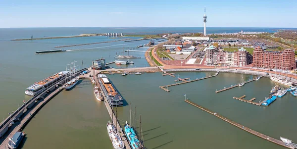 Panorama Aereo Dalla Città Lelystad Nei Paesi Bassi Con Nave — Foto Stock