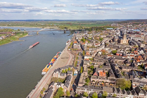 Aerial Historical City Nijmegen River Waal Netherlands — Stock Photo, Image