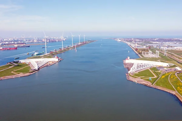 Rotterdam Hollanda Daki Nieuwe Waterweg Deki Maaslandkering Uçağından — Stok fotoğraf