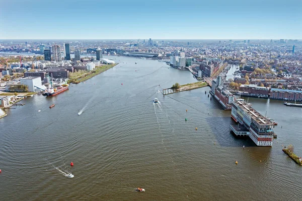 Flyg Från Staden Amsterdam Vid Med Centralstationen Nederländerna — Stockfoto