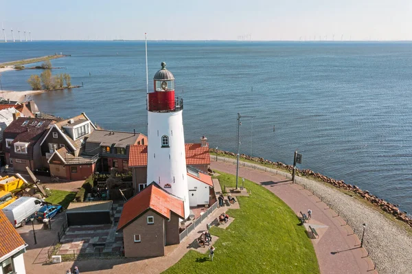 Aerial Historical Village Urk Lighthouse Ijsselmeer Netherlands — Stock Photo, Image