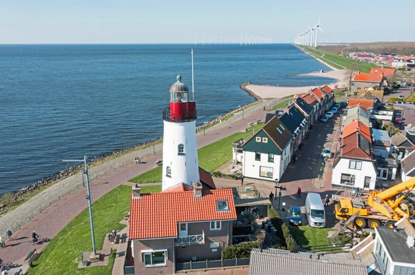 Aérien Village Historique Urk Avec Phare Ijsselmeer Aux Pays Bas — Photo