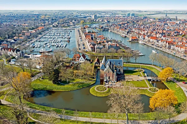 Hollanda Nın Geleneksel Medemblik Kasabasından Havadan — Stok fotoğraf
