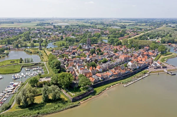 Tarihsel Şehir Woudrichem Den Hollanda Daki Merwede Nehrine Gelen Hava — Stok fotoğraf
