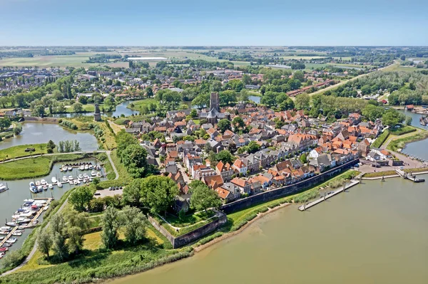 Aerial Historical City Woudrichem River Merwede Netherlands — Stock Photo, Image
