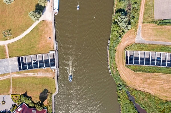 stock image Aerial toshot from aquaduct Galamadammen in Friesland the Netherlands