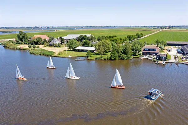 Aerial Watersport Bike Ferry Countryside Friesland Netherlands — Stock Photo, Image