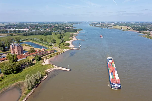 Aerial Panorama Castle Loevestein River Merwede Netherlands — Stock Photo, Image