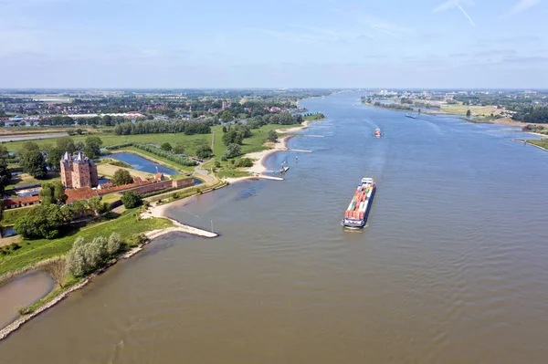 Aerial Catle Loevestein River Merwede Netherlands — Stock Photo, Image