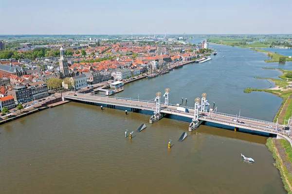 Flyg Från Den Historiska Staden Kampen Vid Floden Ijssel Nederländerna — Stockfoto