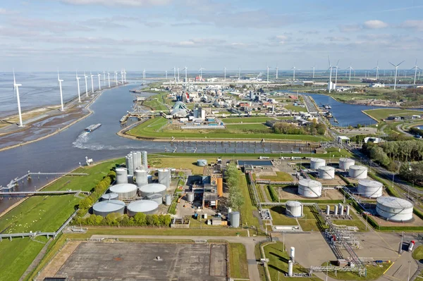 Aerial Windmills Industry Eemshaven Netherlands — Stock Photo, Image