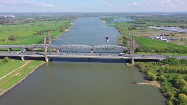 Most Martinusa Nijhoffa Przez Rzekę Waal Holandii — Wideo stockowe