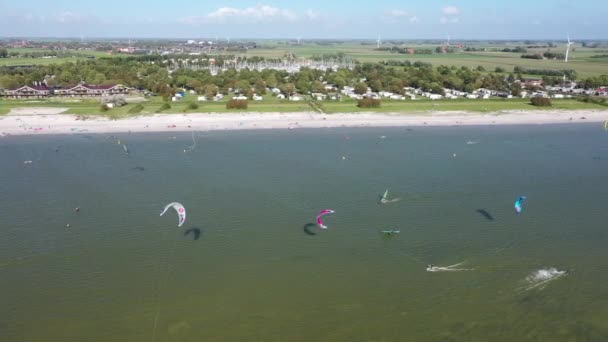 Aérea Kite Surf Ijsselmeer Los Países Bajos — Vídeos de Stock