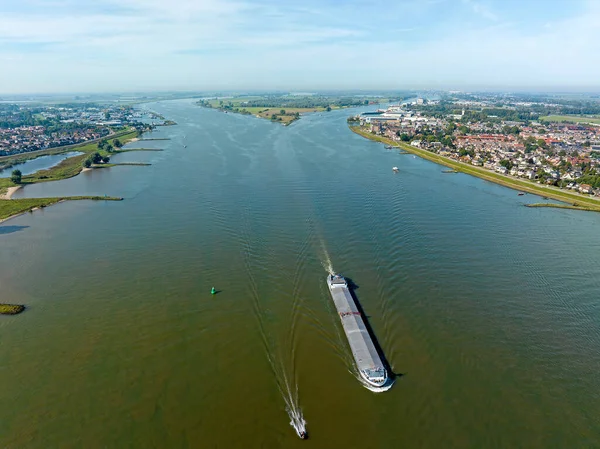 Aerial Freighter Cruising River Boven Merwede Werkendam Netherlands — Stock Photo, Image