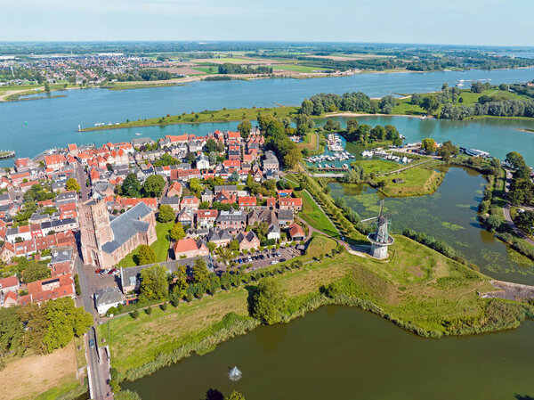Aerial from the historical city Woudrichem in the Netherlands