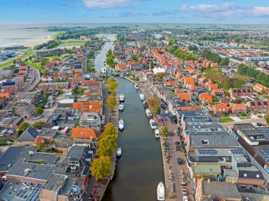 Hollanda, Friesland 'deki Lemmer şehrinden havadan.
