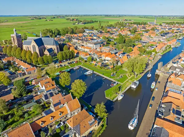 Flygfoto Från Den Historiska Staden Workum Friesland Nederländerna — Stockfoto