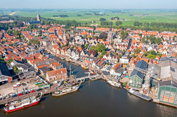Aerial from the historical town Monnickendam in the Netherlands