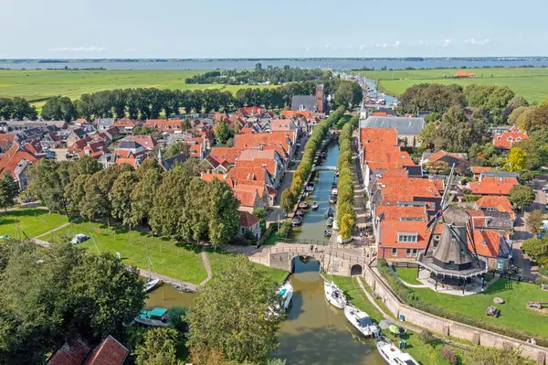 Hollanda Friesland Daki Tarihi Sloten Köyünden Havadan — Stok fotoğraf