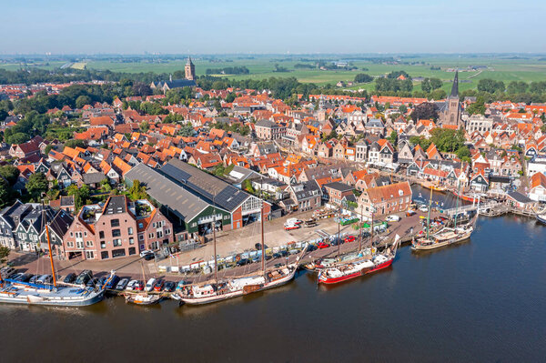 Aerial from the historical town Monnickendam in the Netherlands