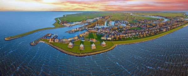 Aerial Panorama Historical Town Stavoren Ijsselmeer Netherlands Sunset — Stock Photo, Image