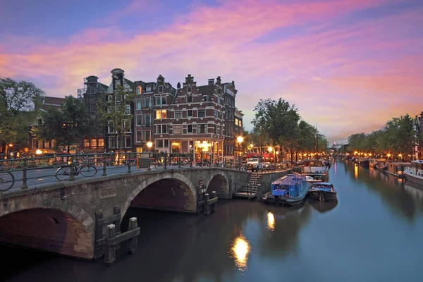 Amsterdam Nocą Holandii — Zdjęcie stockowe