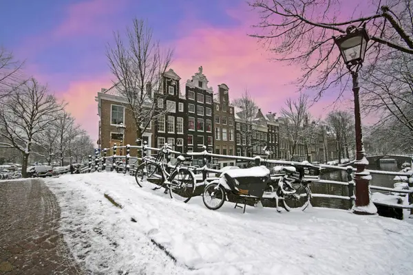 Амстердам Зимой Нидерландах Закате — стоковое фото