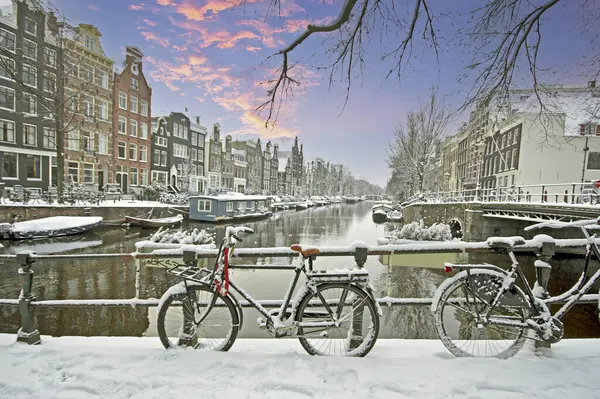 Amsterdã Inverno Nos Países Baixos Pôr Sol Imagens De Bancos De Imagens