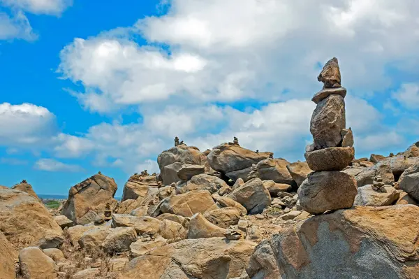 Wishing Stone Piles North Coast Aruba Caribbean Royaltyfria Stockfoton