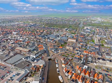 Hollanda, Friesland 'deki Lemmer şehrinden havadan.