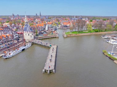 Hollanda 'daki ortaçağ şehri Hoorn' dan havadan.
