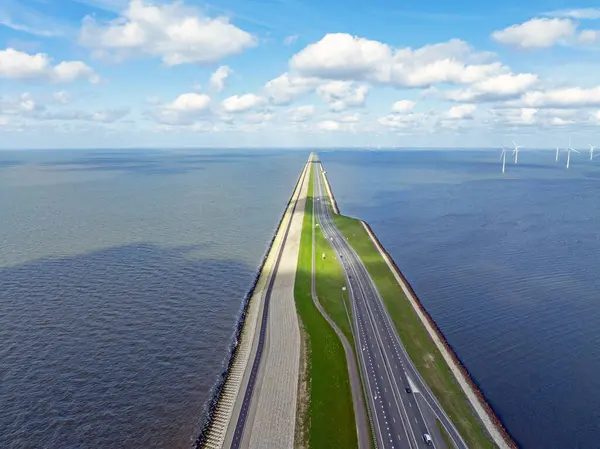 Luftaufnahme Von Der Autobahn Auf Dem Afsluitdijk Den Niederlanden Stockfoto