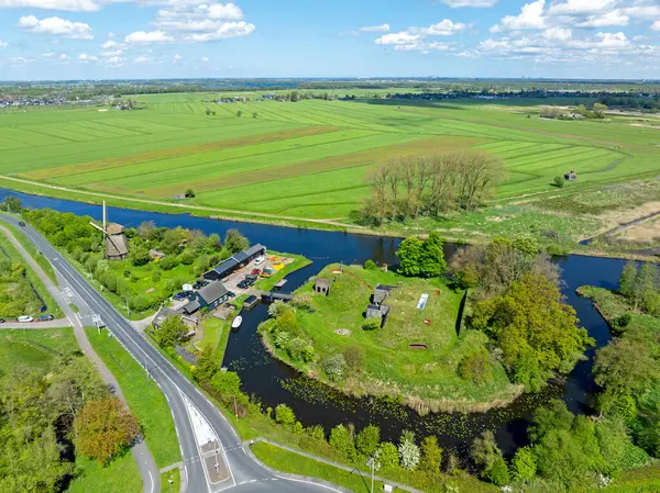 Aerial Fort Kijkuit Medieval Windmill River Vecht Countryside Netherlands Stock Picture