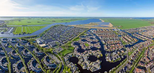 Aerial Panorama Houses Boats City Lemmer Friesland Netherlands Royalty Free Stock Photos