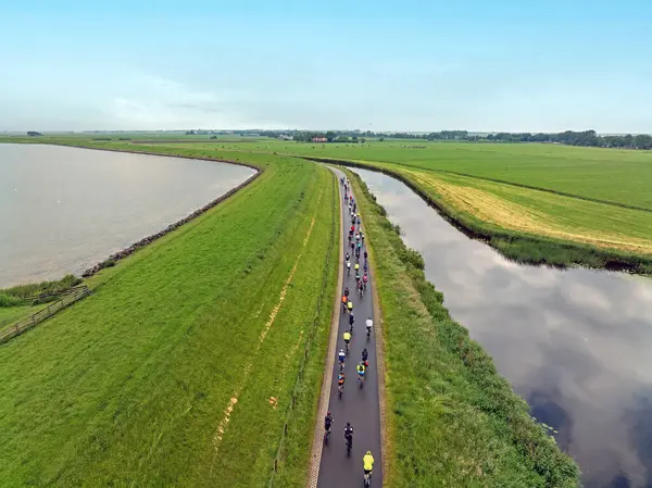 stock image Aerial from the eleven cities cycle tour in Friesland the Netherlands