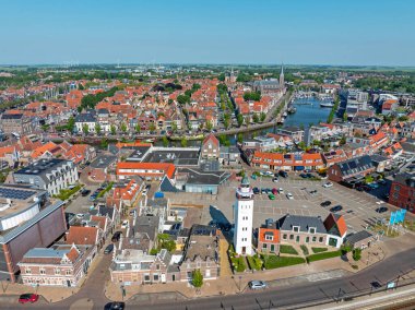 Hollanda, Friesland 'daki Harlingen şehrinden havadan.