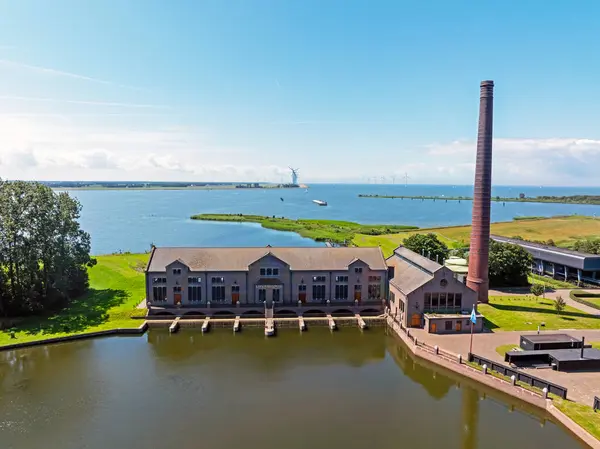 stock image Aerial from Wouda pumpstation at the IJsselmeer near Lemmer in Friesland the Netherlands