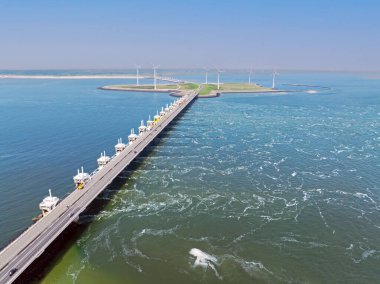 Aerial from the Oosterschelde storm surge barrier in Zeeland the Netherlands clipart