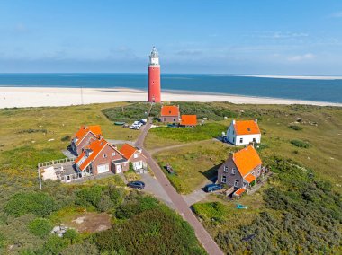 Hollanda 'daki Texel Adası' ndaki deniz fenerinden havadan.